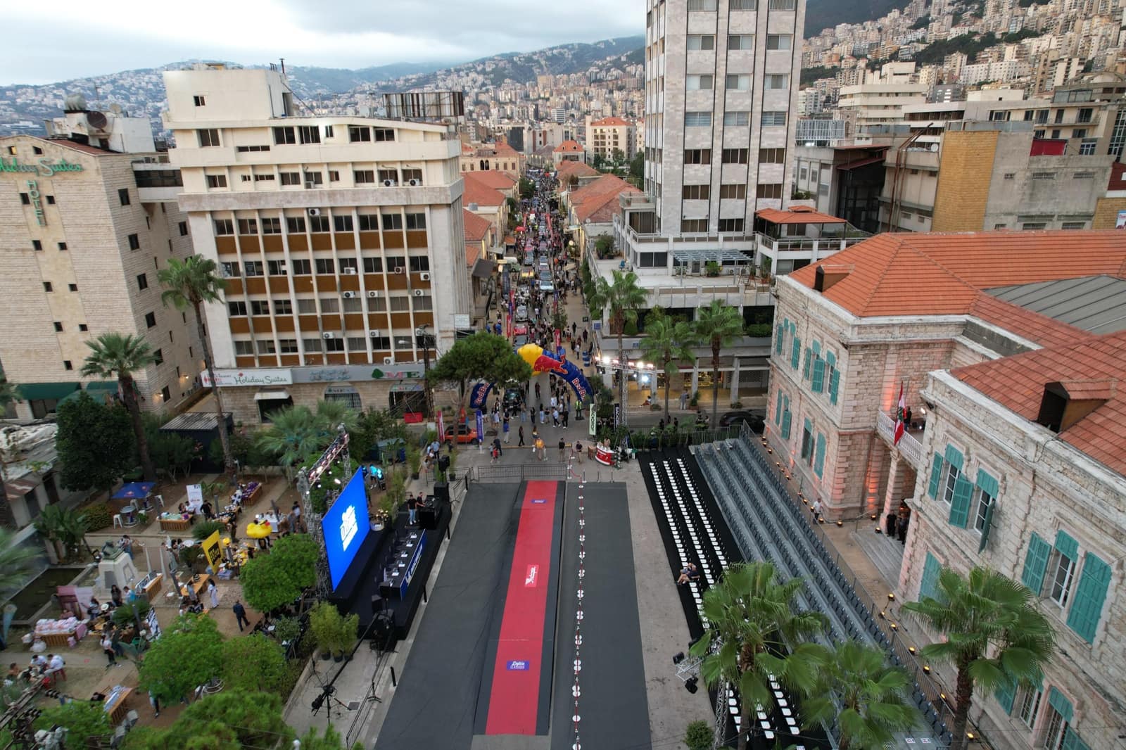 Jounieh Old Souk from above, the red stage and the seats in the street